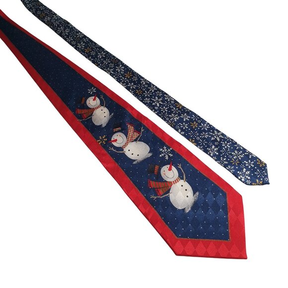 Vintage Cool Yule Men Hallmark Vintage Snowman Snowflake Necktie Set Holiday - Picture 1 of 5